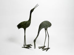 Pair of Large Beautiful 1970s Decorative Cranes in Oxidized Brass