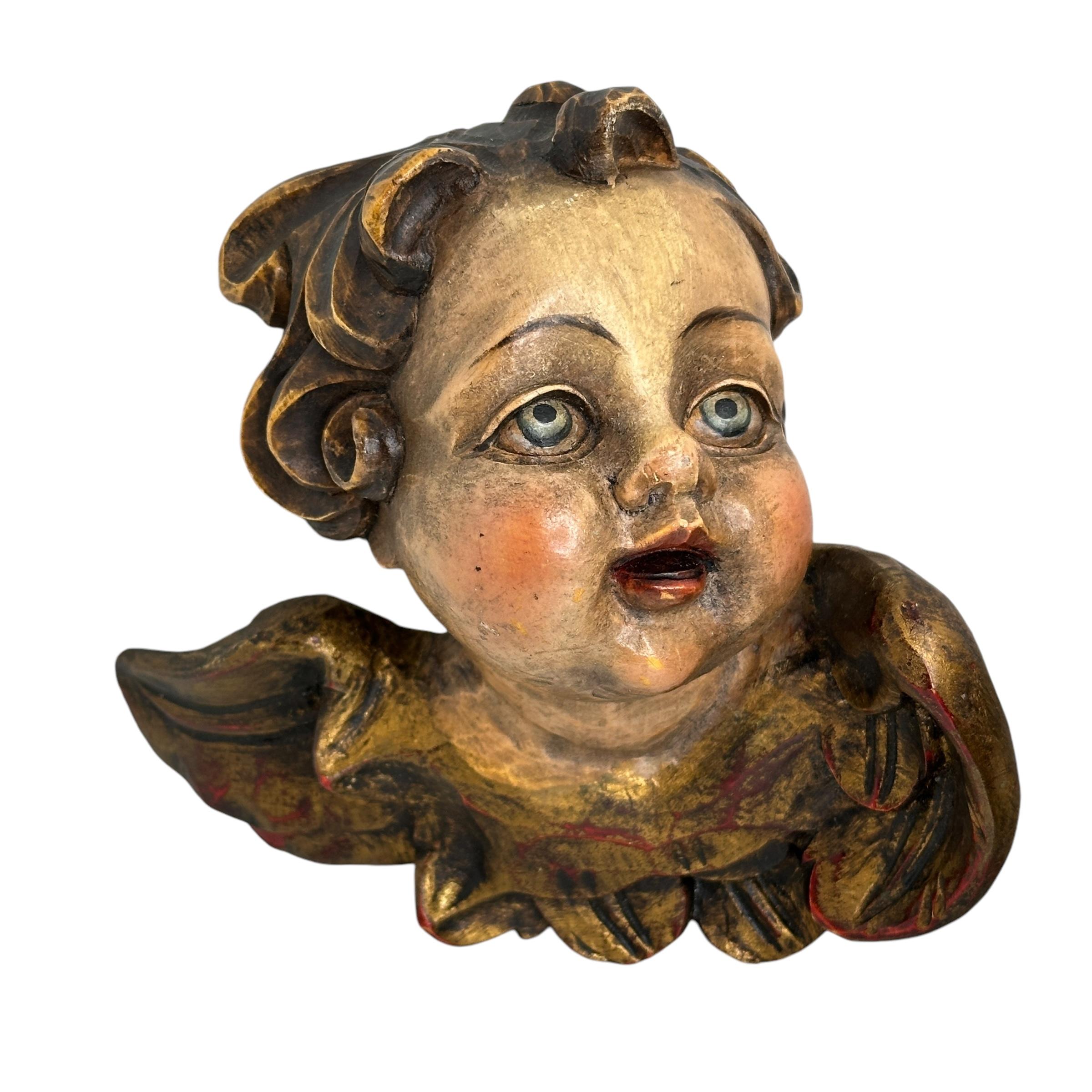 Pareja de cabezas de ángeles talladas en madera, Italia antigua, 1900 Barroco en venta