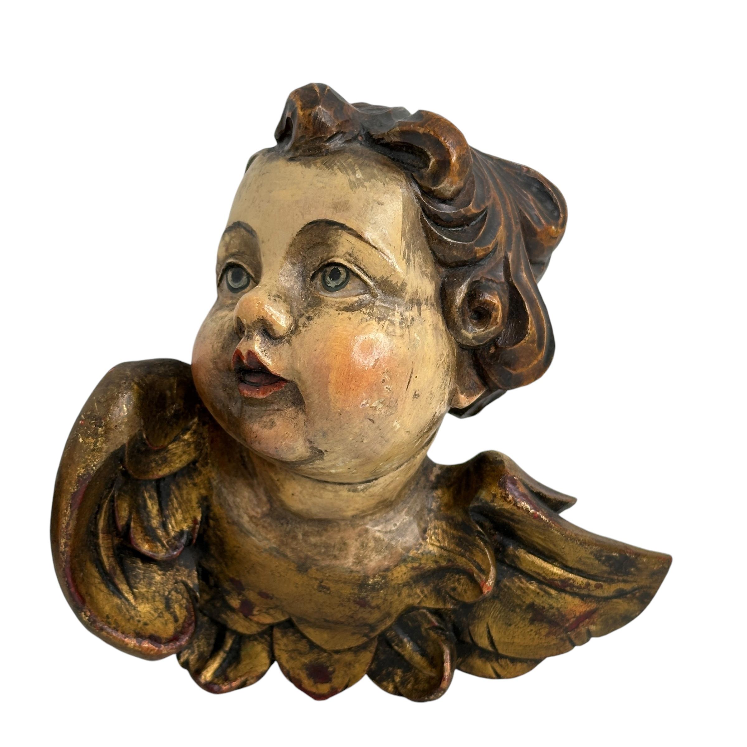 Pareja de cabezas de ángeles talladas en madera, Italia antigua, 1900 en Bueno estado para la venta en Nuernberg, DE