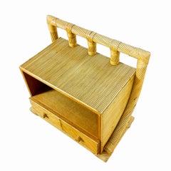 Pair of Large Bedside Tables, Solid Wood, Chipboard, Rattan, France, 1970