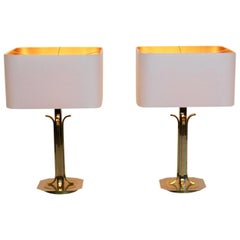 Pair of Large Belgian Brass and Chrome Willy Rizzo Style Table Lamps Pair of Large Belgian Brass and Chrome Willy Rizzo Style Table Lamps