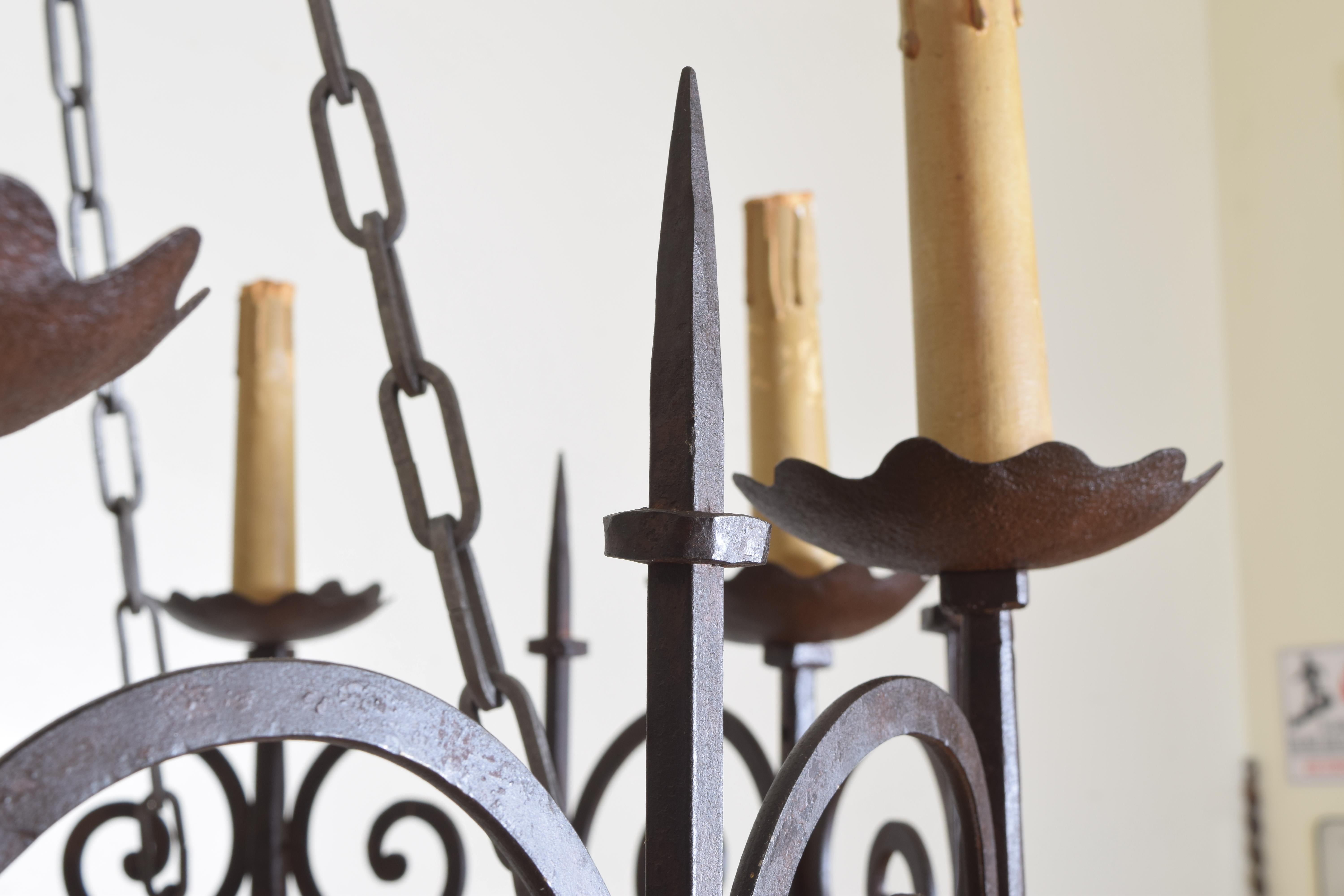 Pair of Large Belgian or French Wrought Iron 8-Light Chandeliers, circa 1900 5