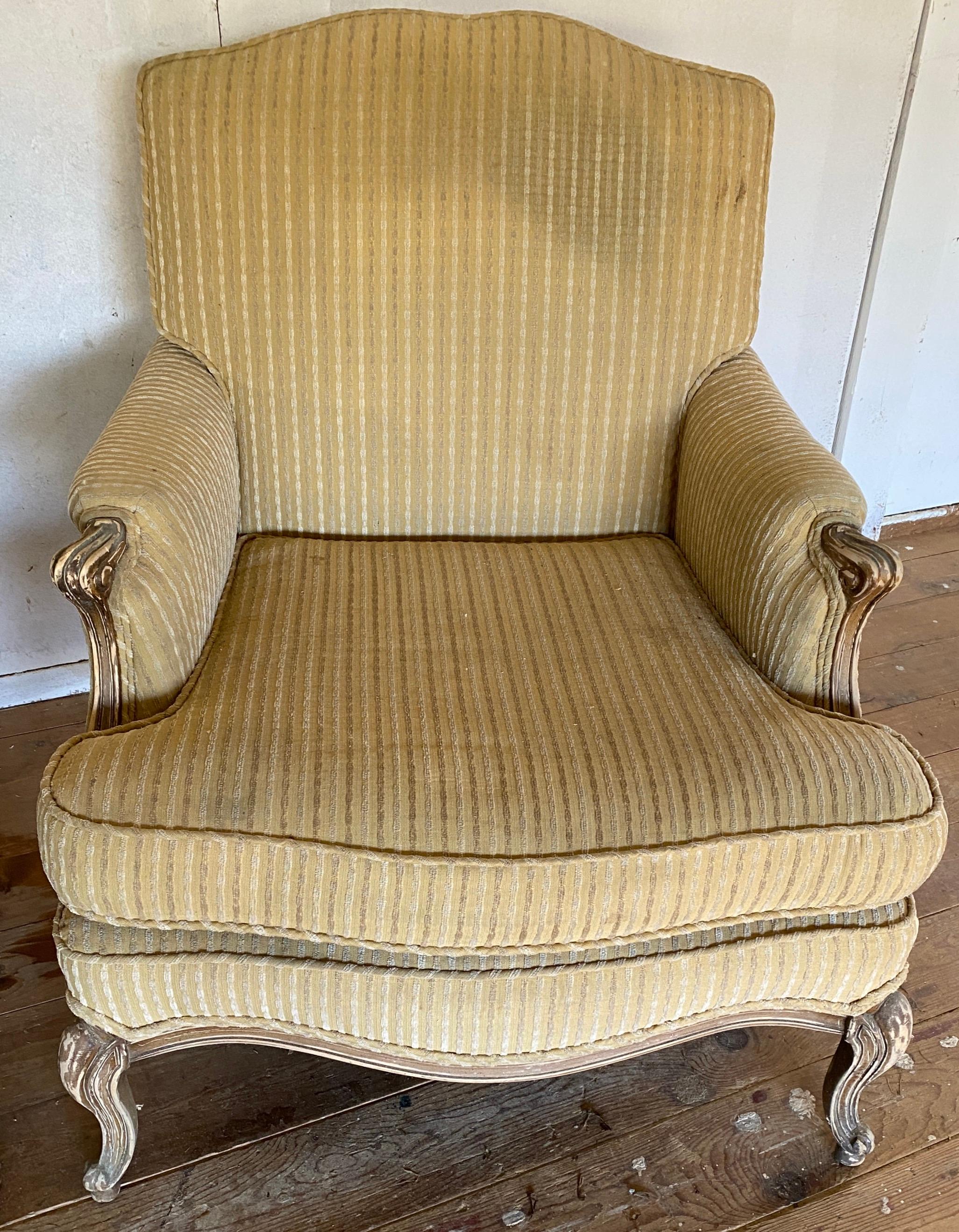 French Pair of Large Bergere Style Club Chairs