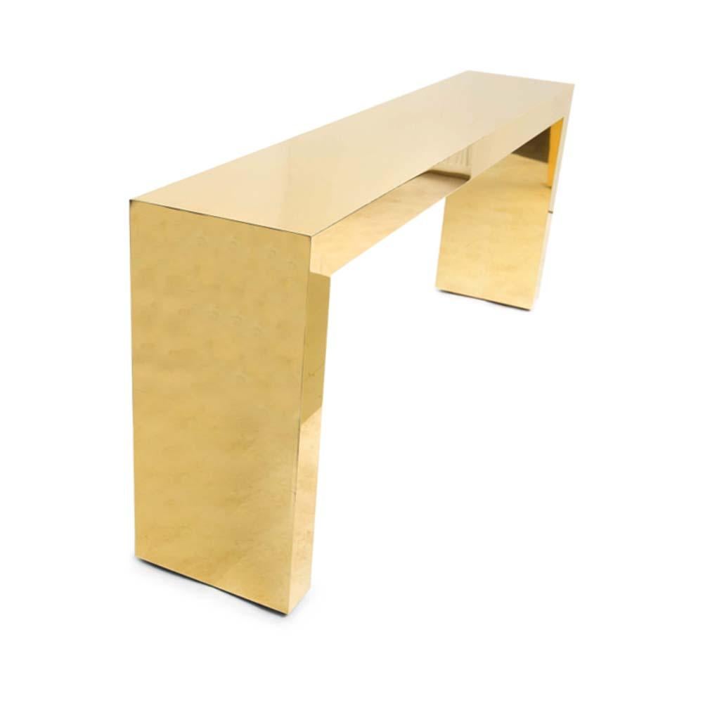 Modern Large Bespoke Gold Color Brass Metal Console Table by Railis Kotlevs Iceland For Sale