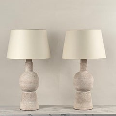 Pair of Large 'Bilboquet' White Stoneware Lamps by Design Frères