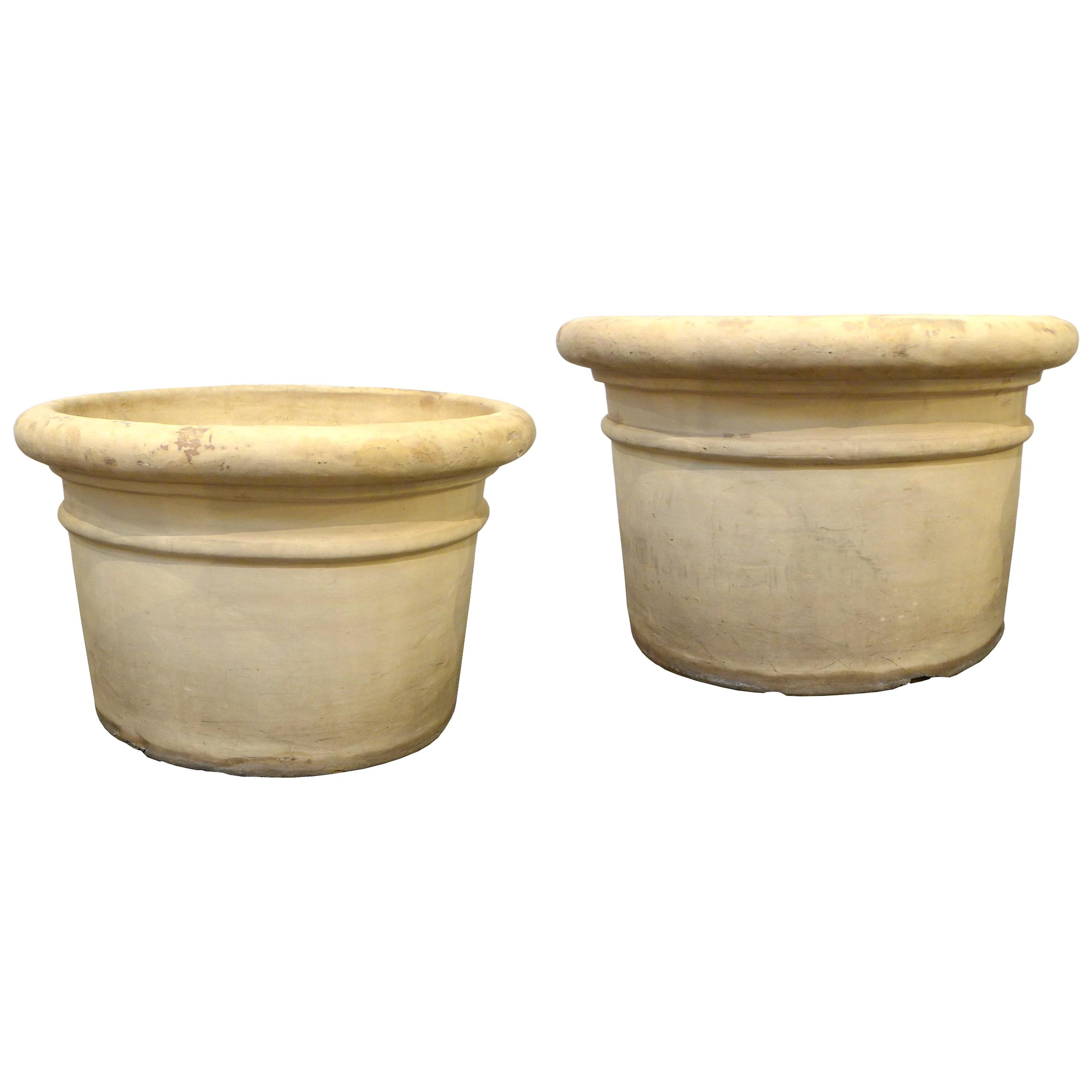 Pair of Large Bisque Terracotta Planters For Sale