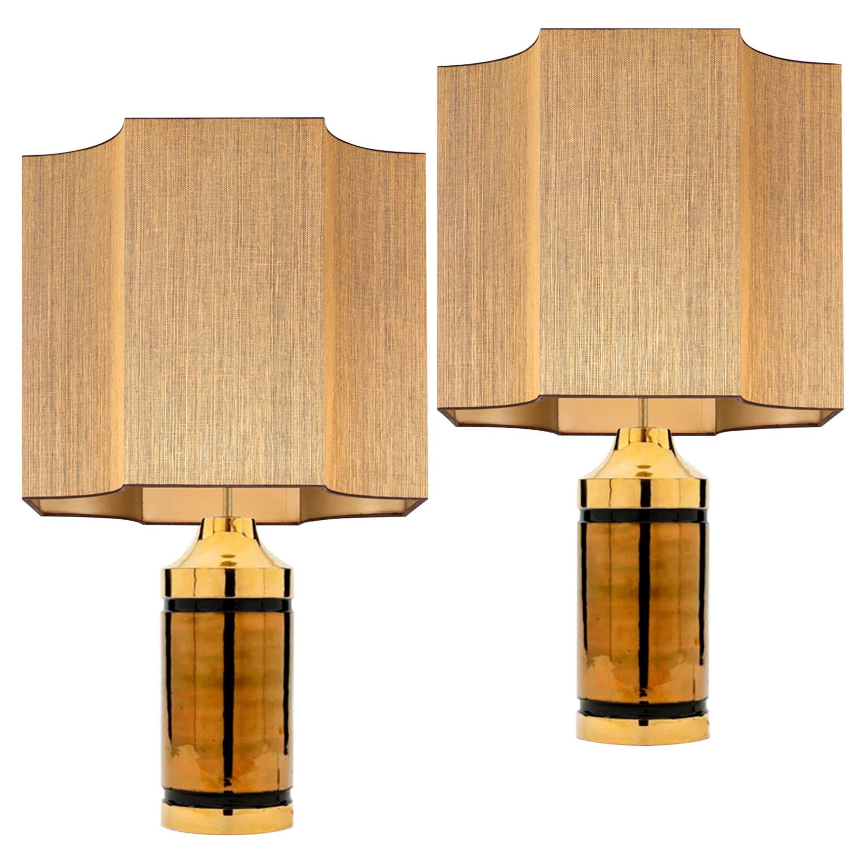 Pair of Large Bitossi Lamps for Bergboms, with Custom Made Shade by Rene Houben