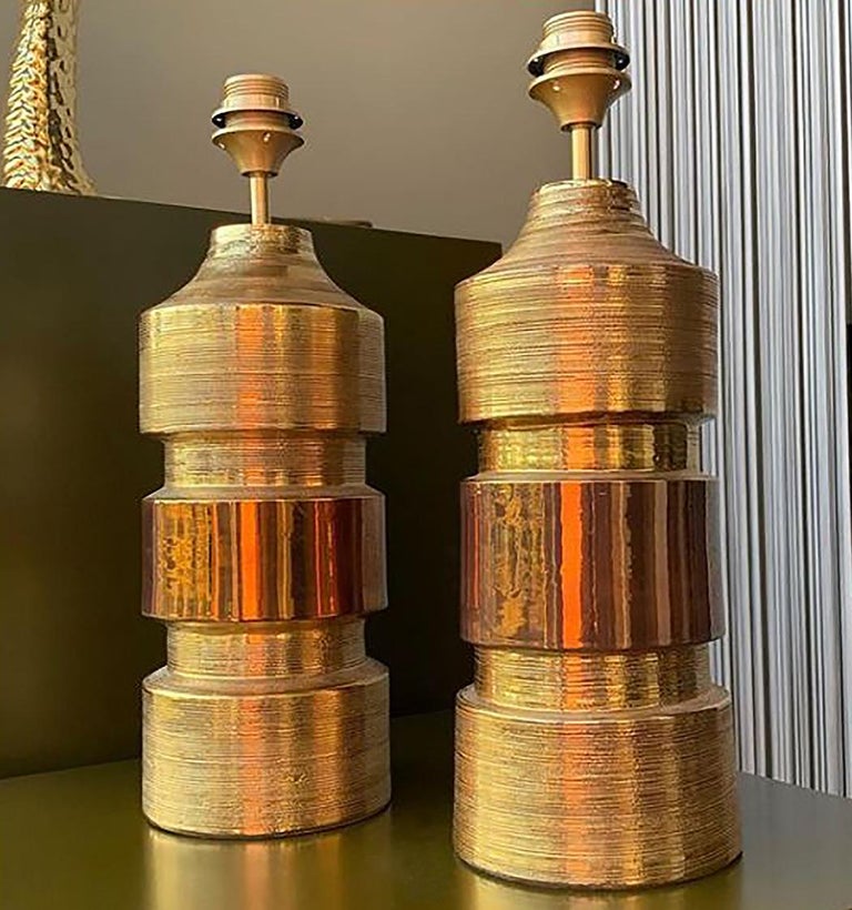 Pair of Large Bitossi Lamps for Bergboms, with Custom Made Shades by Rene Houben For Sale 8