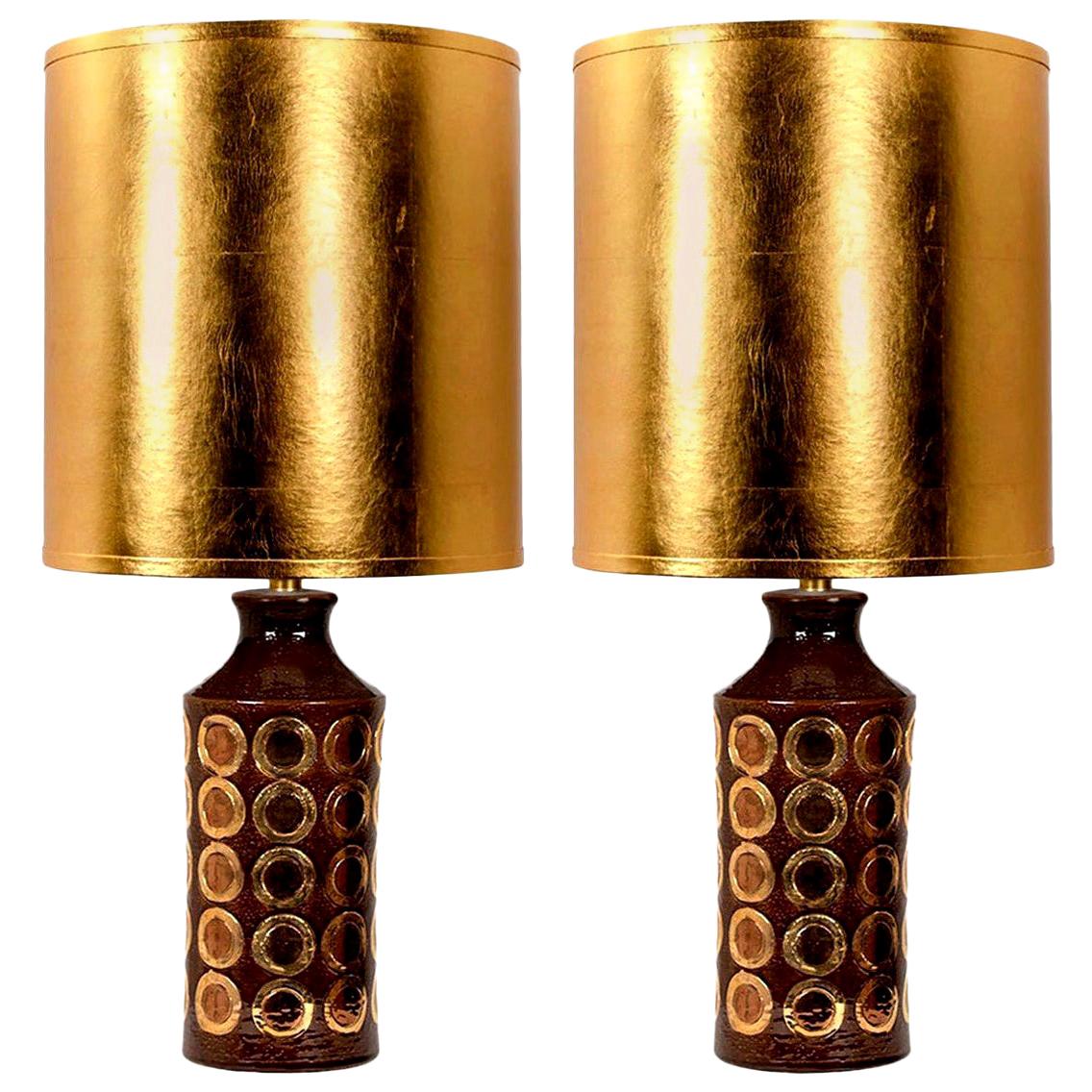 Pair of Large Bitossi Lamps for Bergboms, with Custom Made Shades by Rene Houben