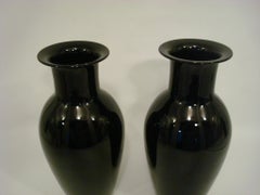 Pair of Large Black Murano Vases by Barovier e Toso, Italy, 1970s