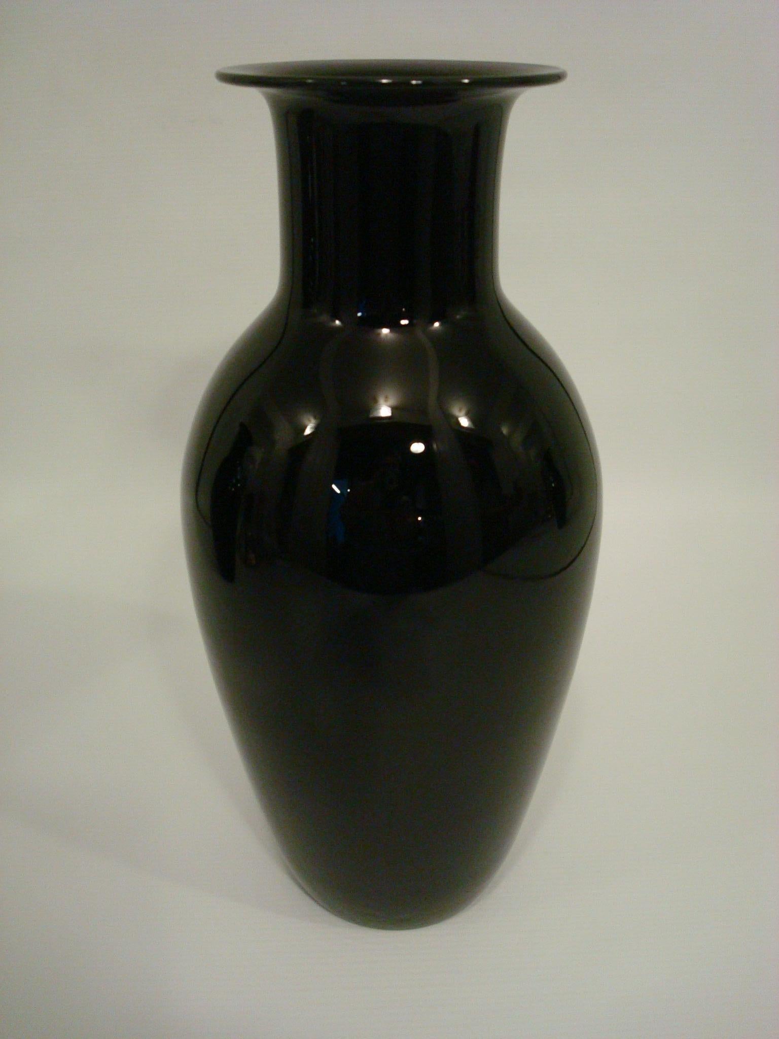 Late 20th Century Pair of Large Black Murano Vases by Barovier e Toso, Italy, 1970s For Sale
