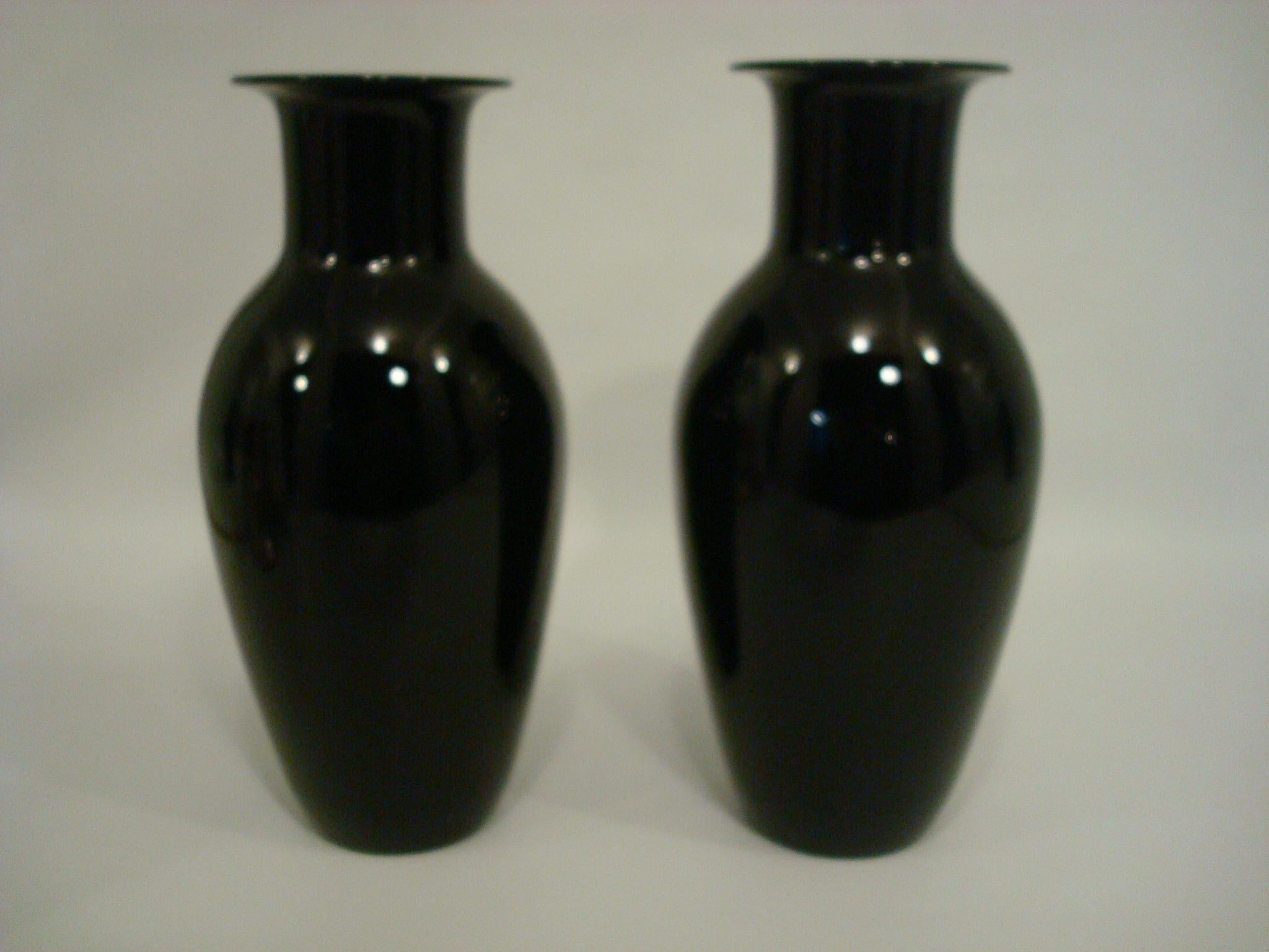 Murano Glass Pair of Large Black Murano Vases by Barovier e Toso, Italy, 1970s For Sale