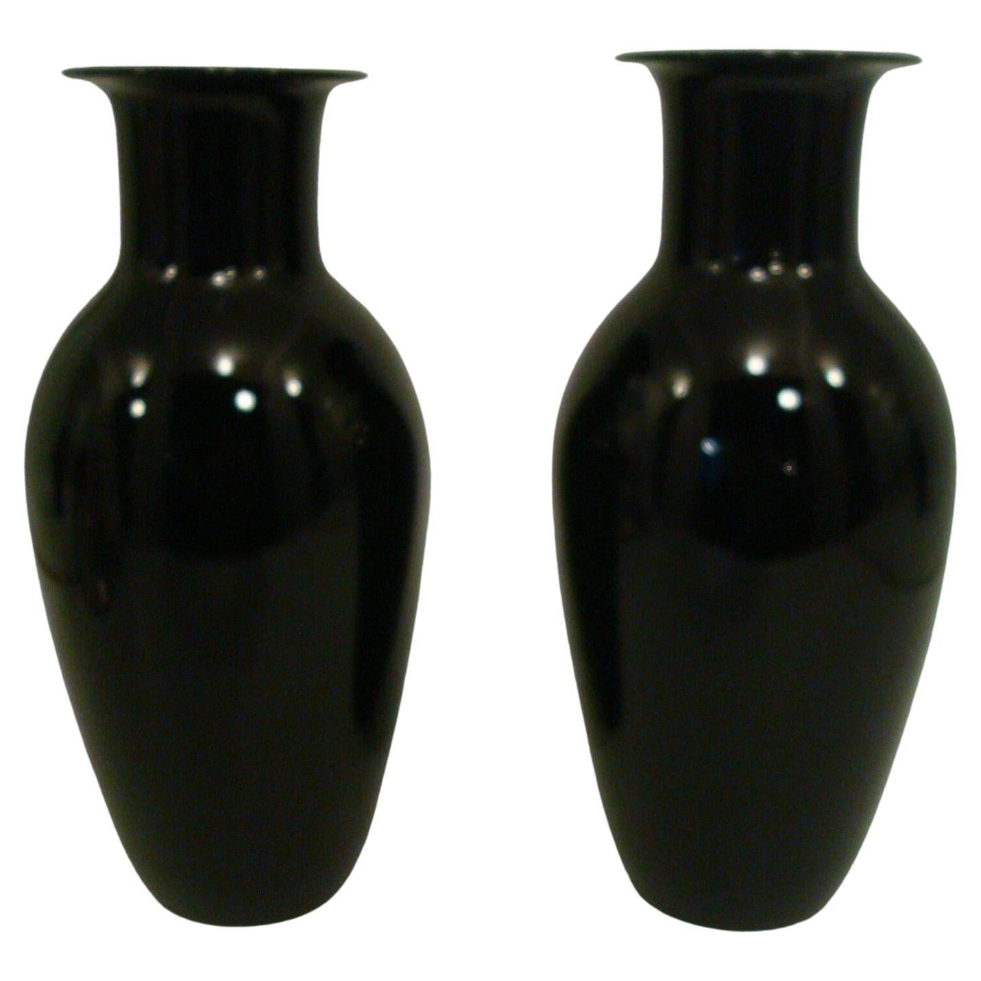 Pair of Large Black Murano Vases by Barovier e Toso, Italy, 1970s For Sale