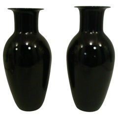 Pair of Large Black Murano Vases by Barovier e Toso, Italy, 1970s