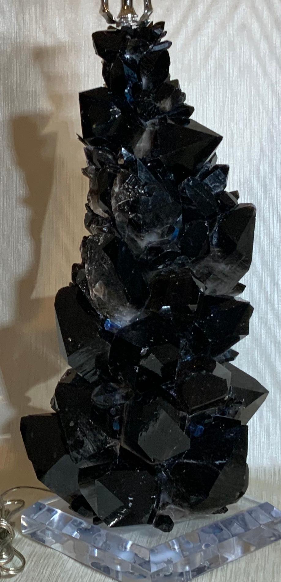Pair of Large Black Rock Quartz Crystal Table Lamps by, Joseph Malekan For Sale 3
