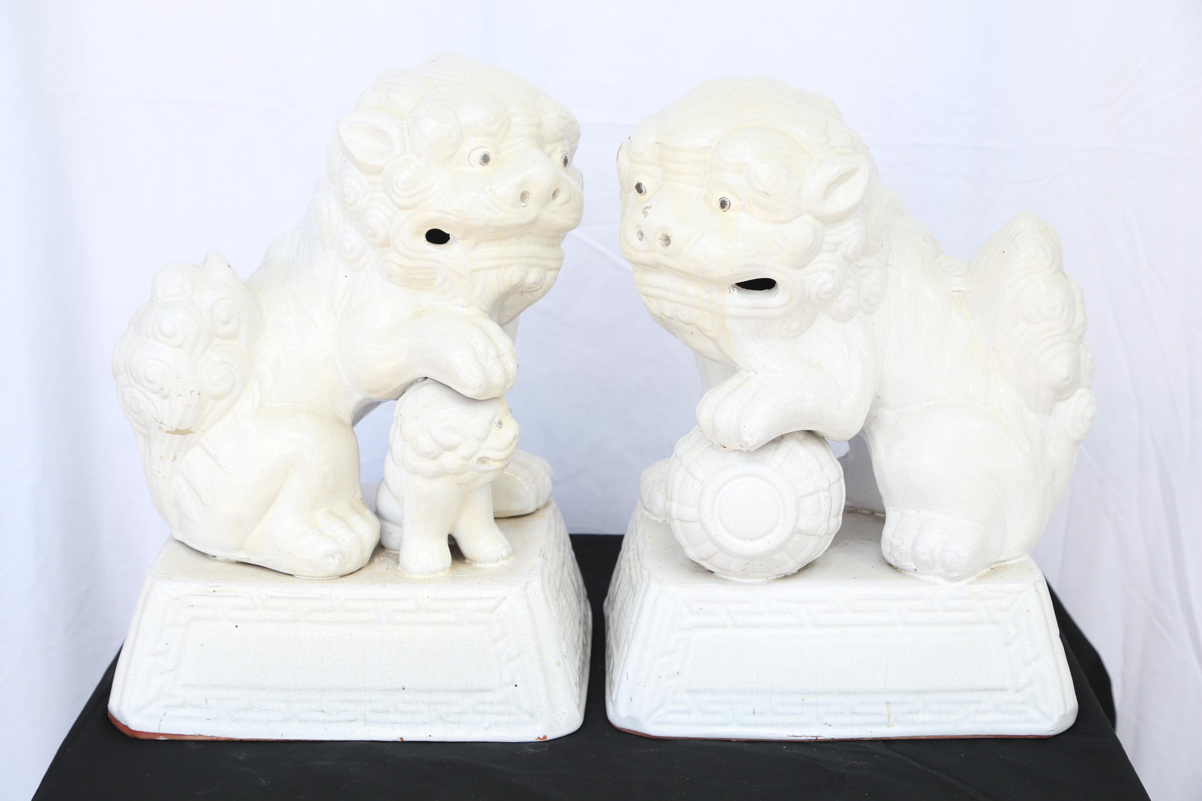 Pair of Large Blanc de Chine Foo Dogs 1