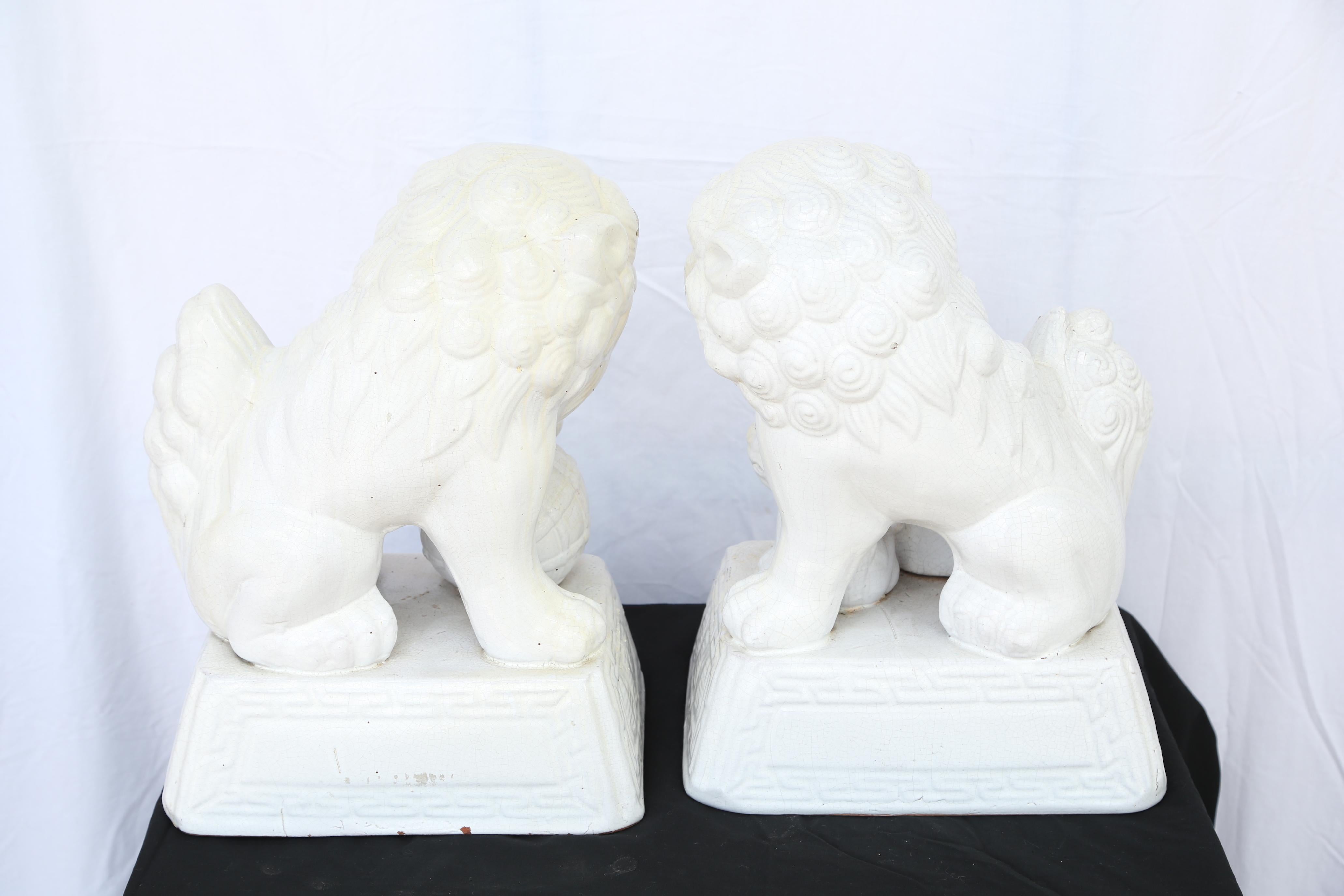 Ceramic Pair of Large Blanc de Chine Foo Dogs