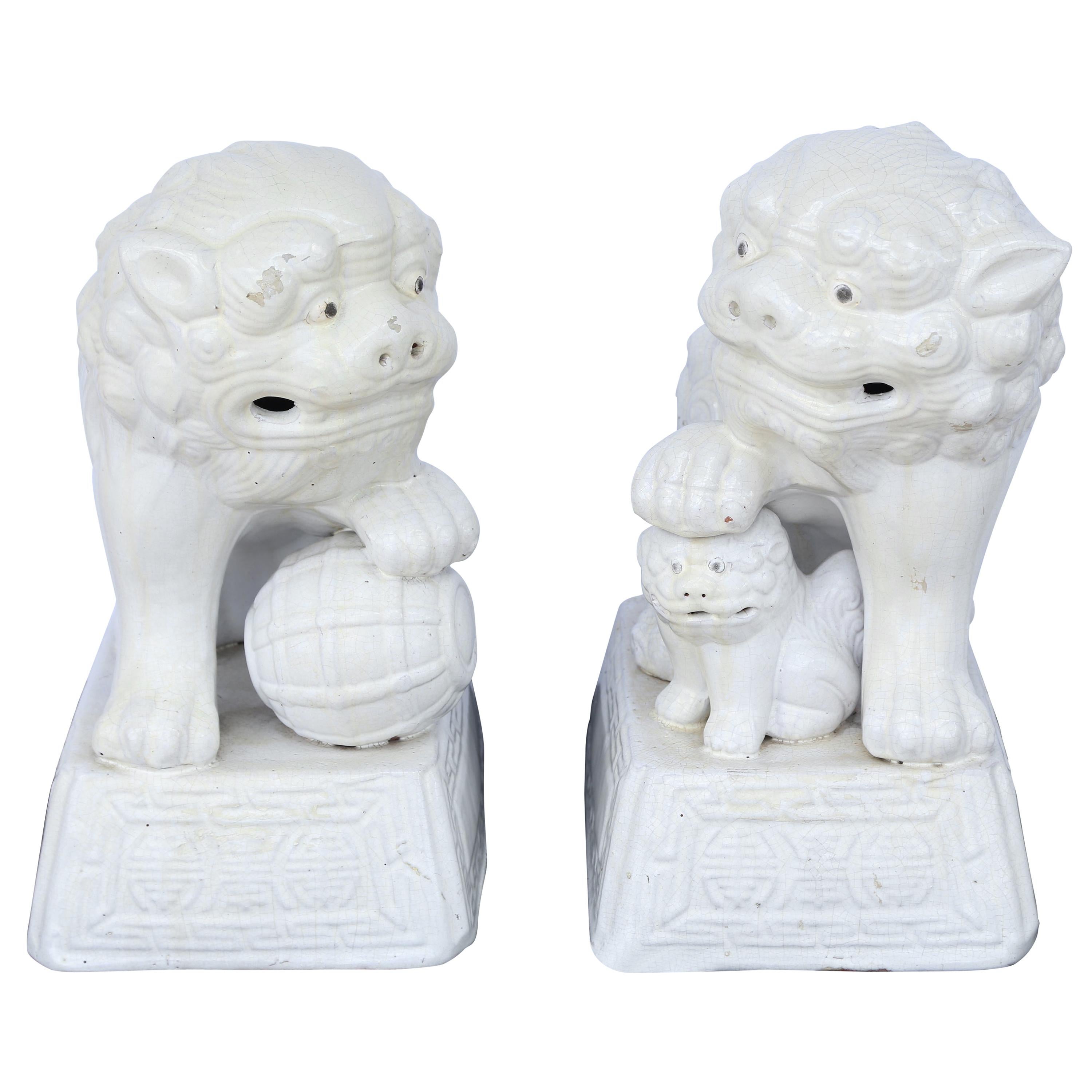 Pair of Large Blanc de Chine Foo Dogs