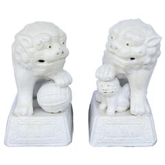 Vintage Pair of Large Blanc de Chine Foo Dogs