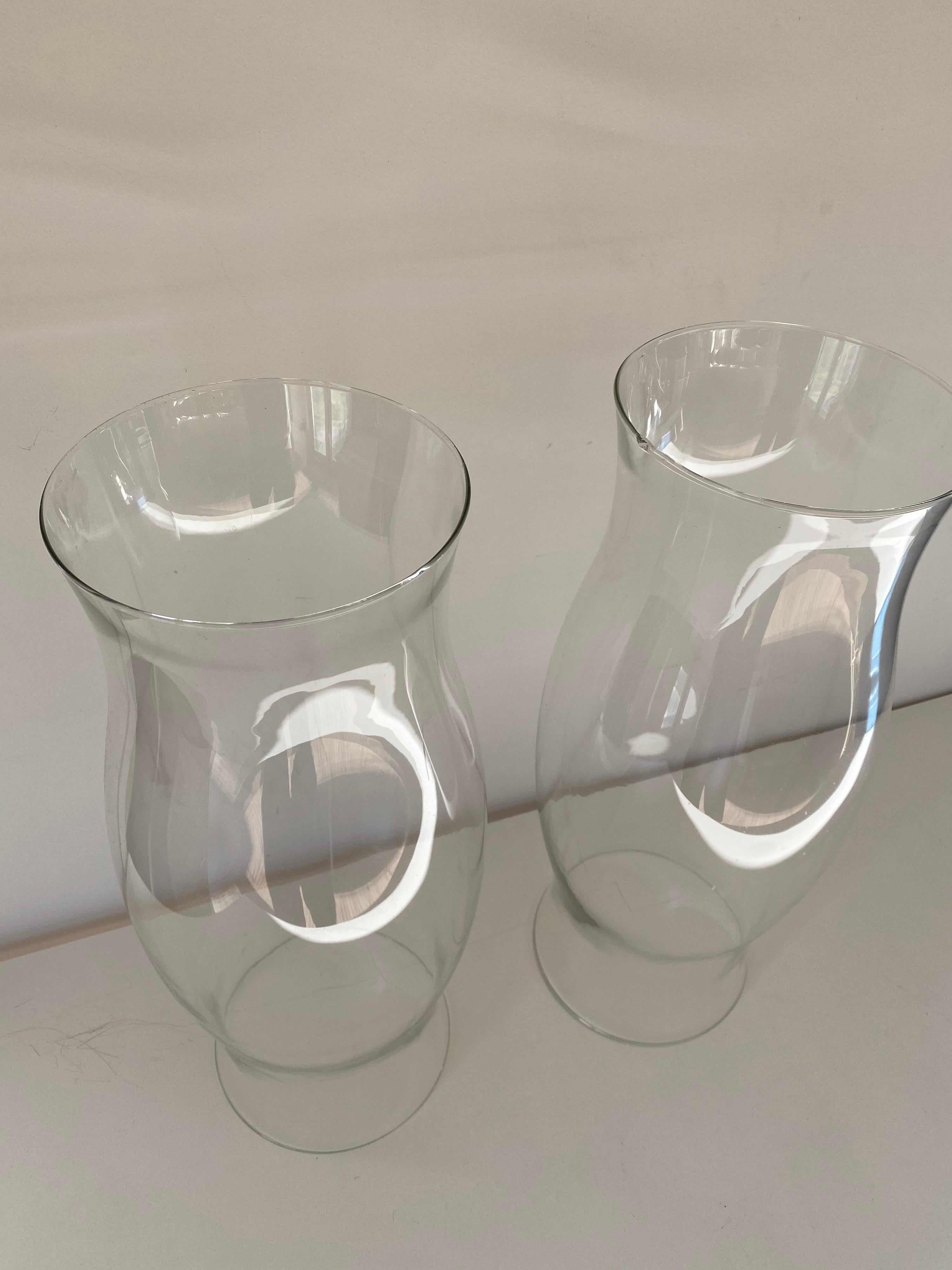20th Century Pair of Large Blown Glass Hurricanes