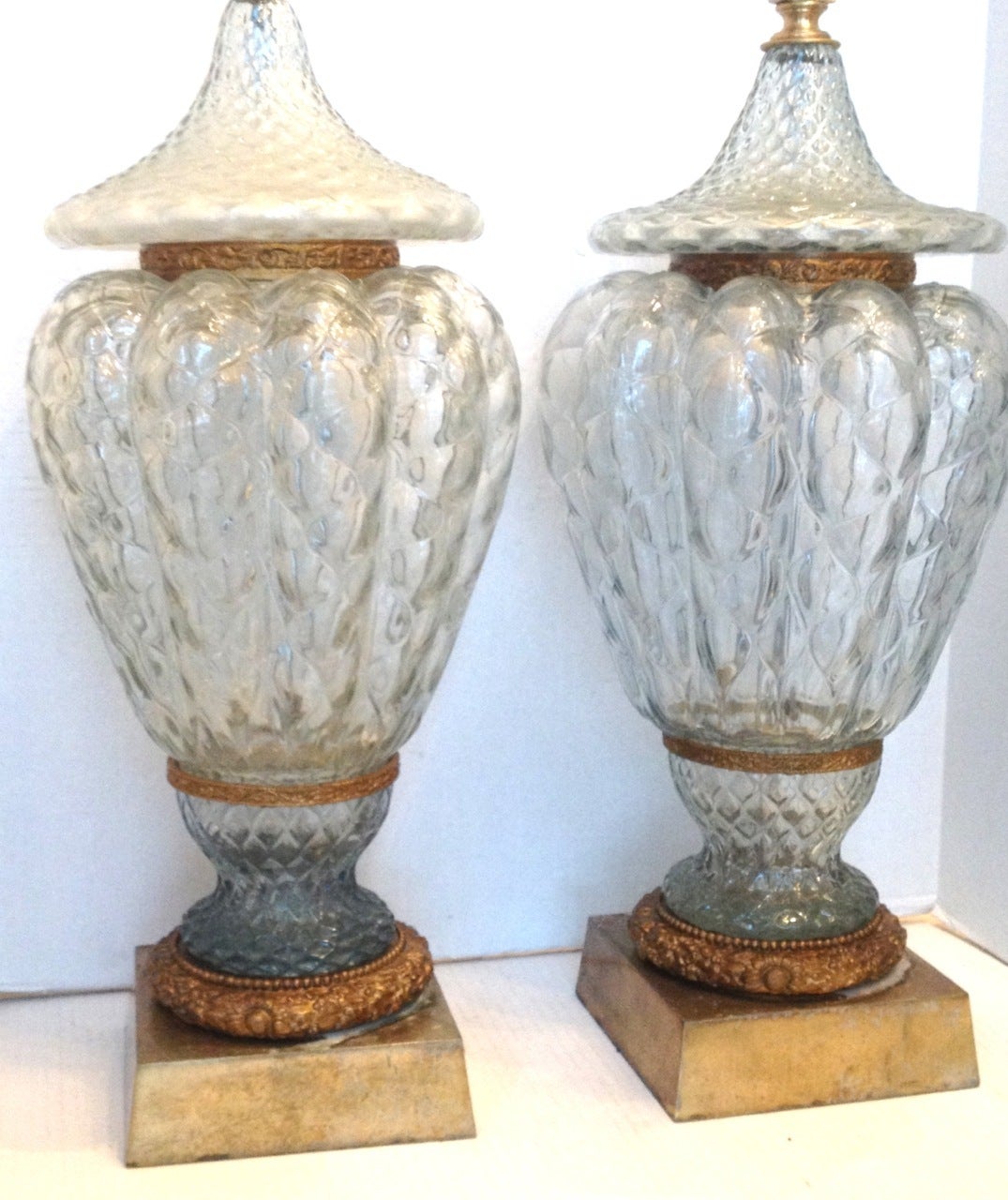 Pair of Large Blown Glass Lamps In Good Condition For Sale In New York, NY