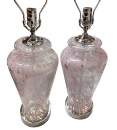 Pair of Large Blown Glass Pink Lamps