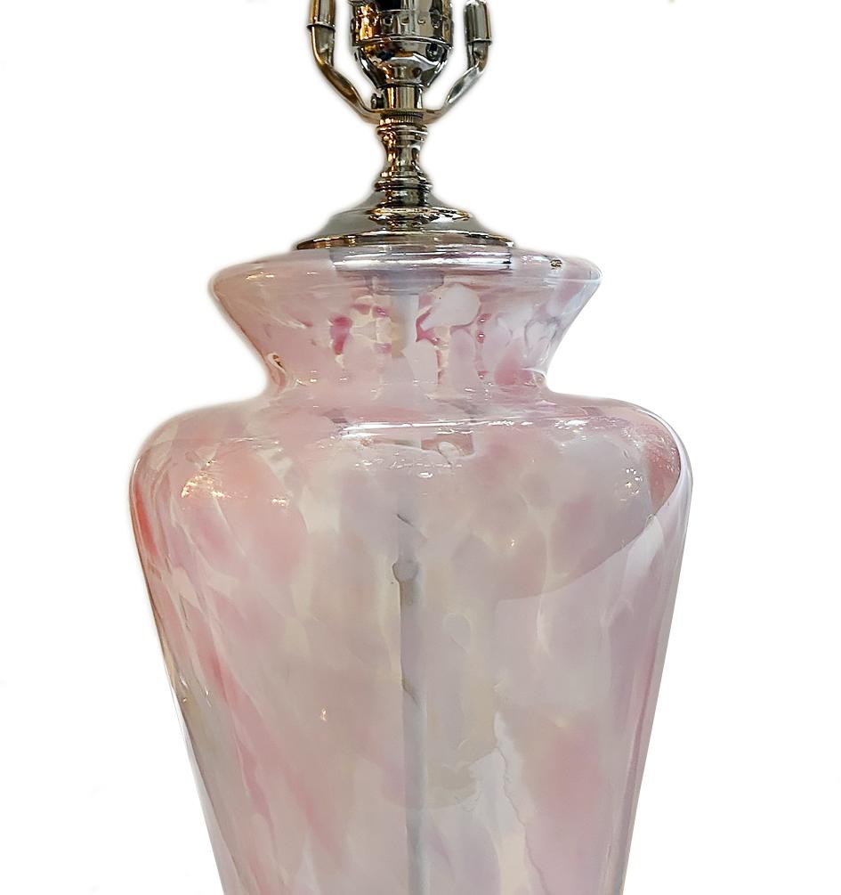 Italian Pair of Large Blown Glass Pink Lamps For Sale