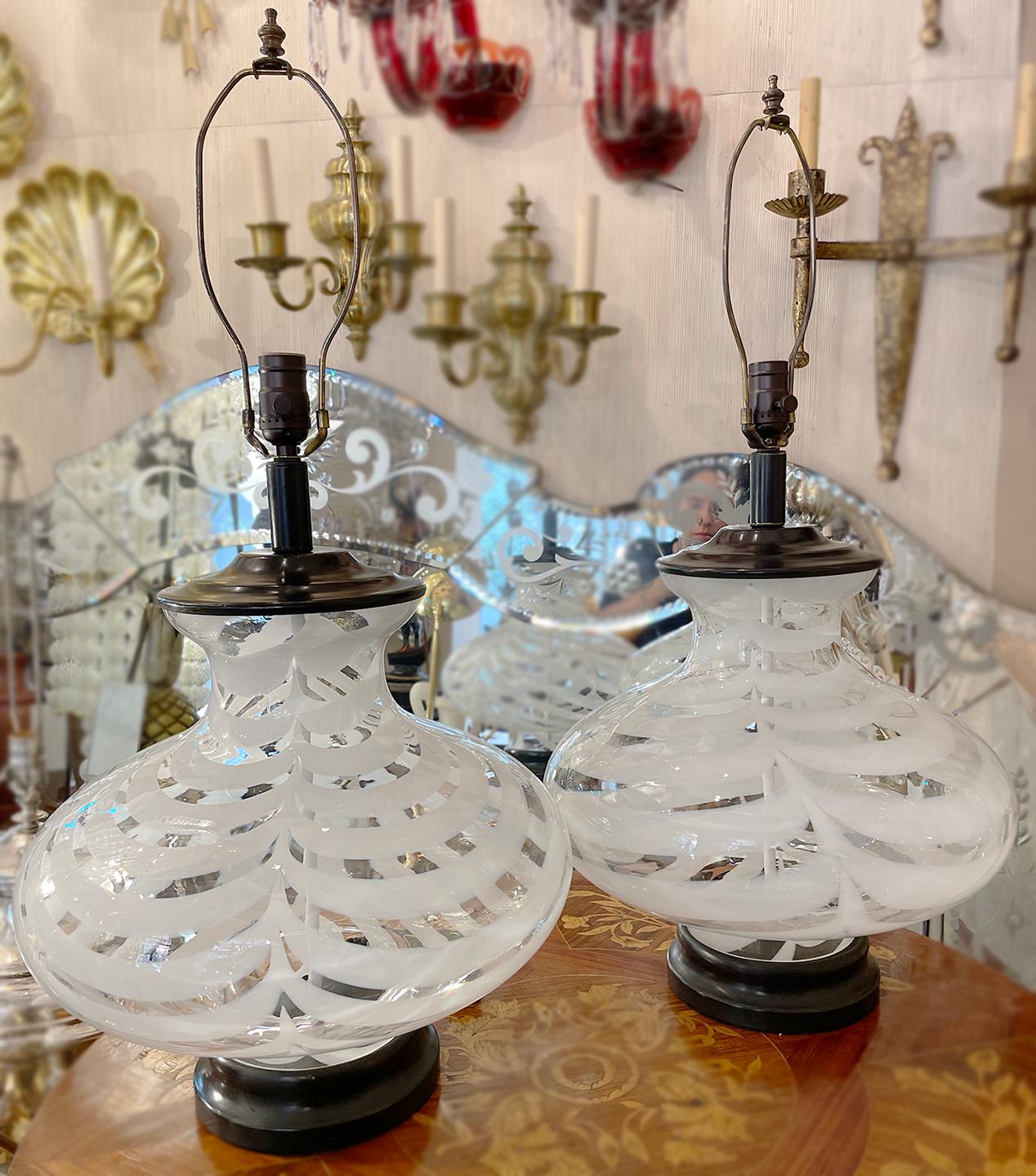 Pair of Large Blown Glass Table Lamps For Sale 1