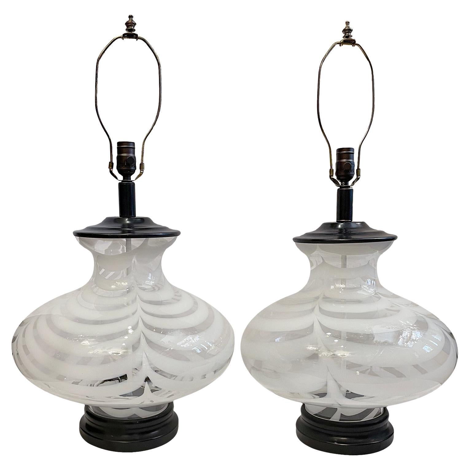 Pair of Large Blown Glass Table Lamps