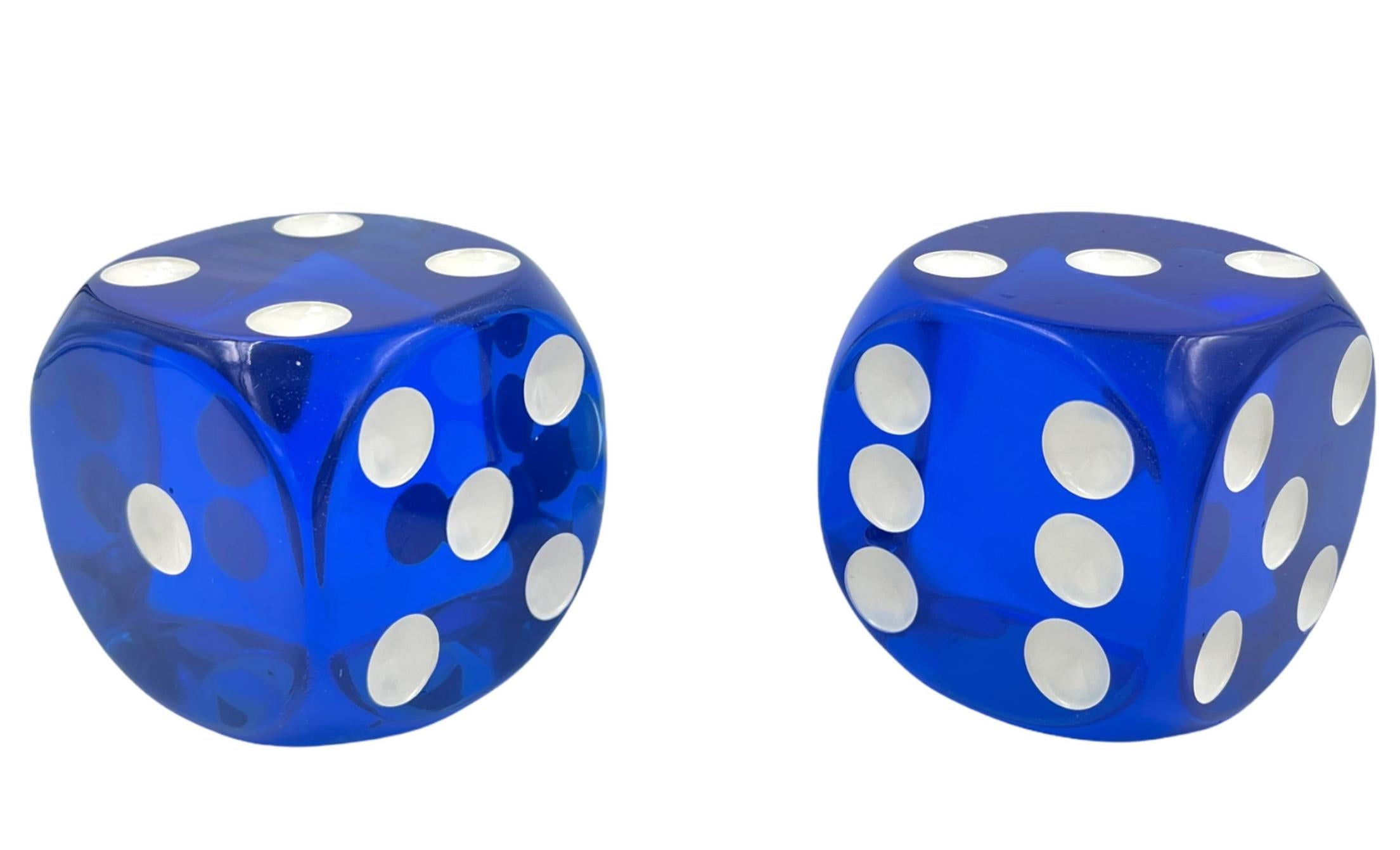 Mid-Century Modern Pair of Large Blue Acrylic Dice by Charles Hollis Jones For Sale