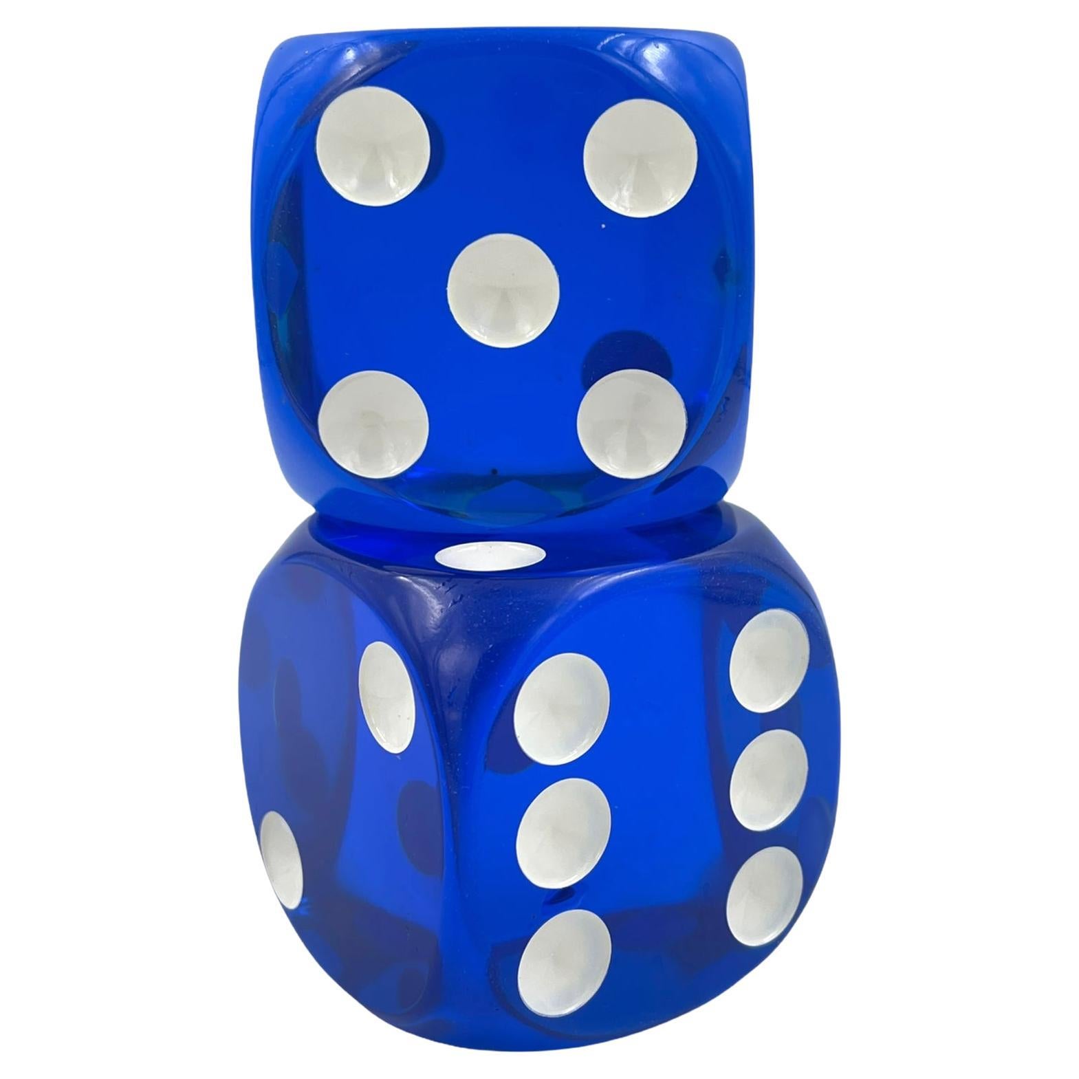Pair of Large Blue Acrylic Dice by Charles Hollis Jones For Sale