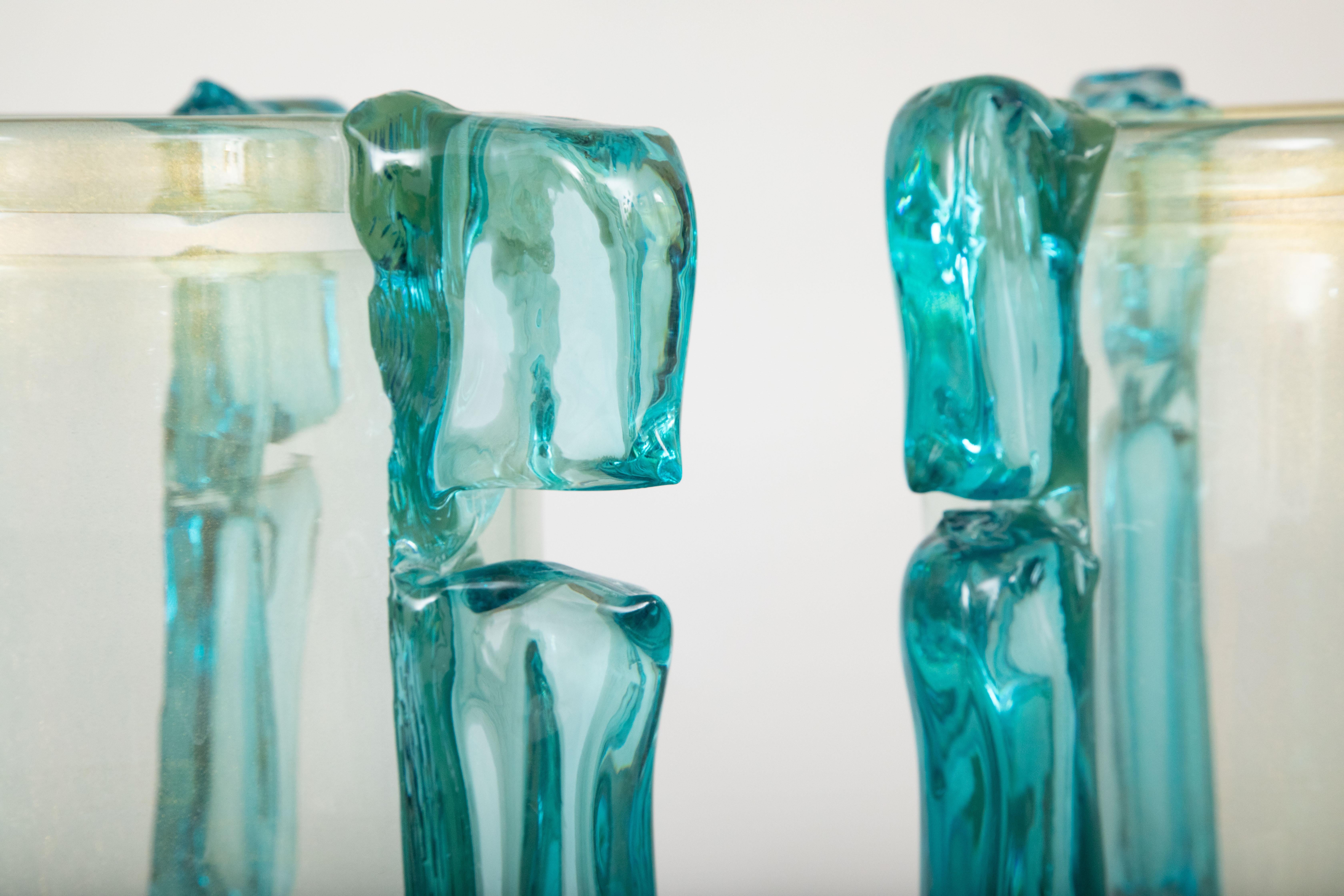 Pair of large blue and clear Murano glass vases, in stock
Italy 2020
Signed under base.
Measure: Base diameter is 6