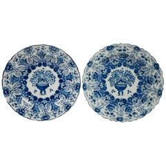 Pair of Large Blue and White Delft Chargers Made circa 1780