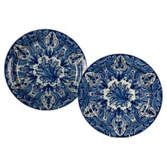 Pair of Large Blue and White Delft Chargers Made 18th Century, Circa 1760