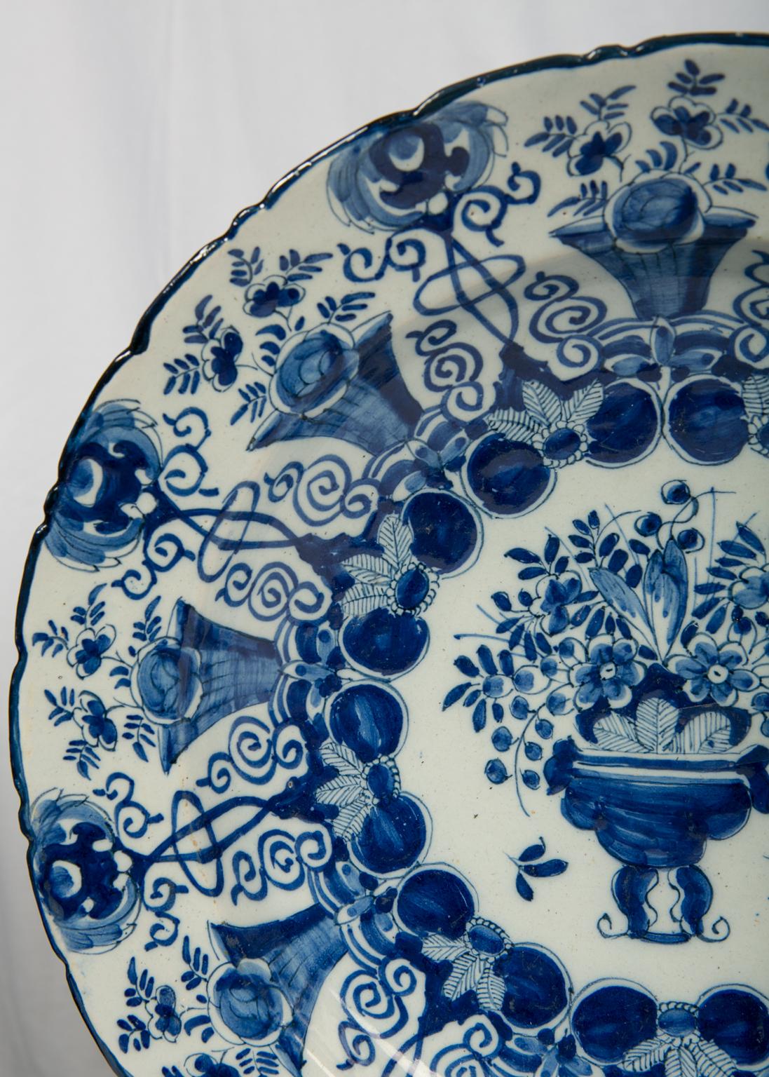 Pair of Large Blue and White Delft Chargers Made, circa 1780 12