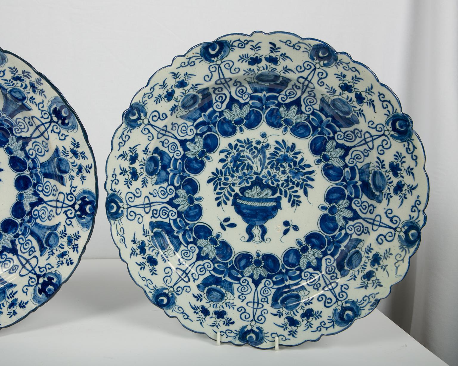 Rococo Pair of Large Blue and White Delft Chargers Made, circa 1780