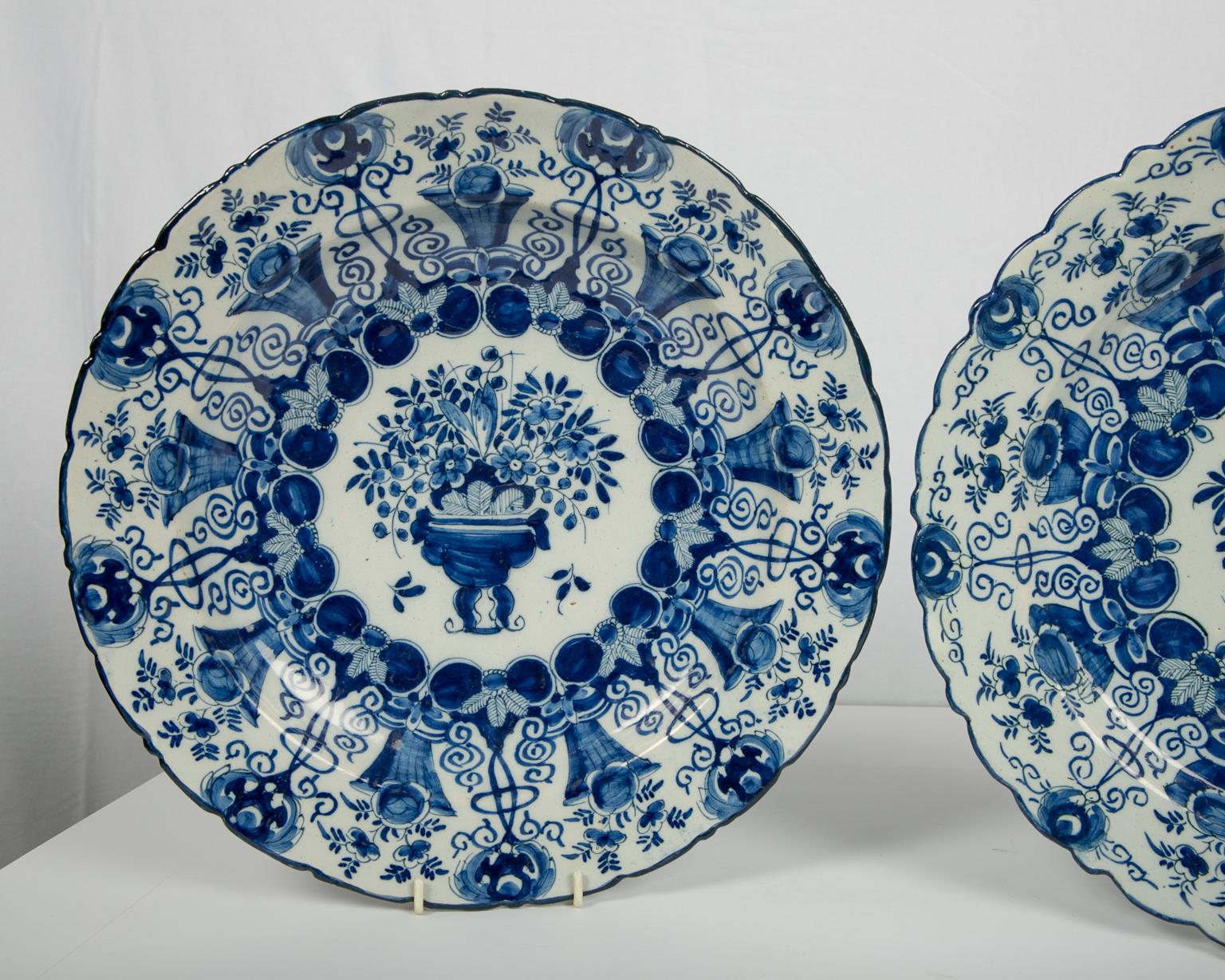 Dutch Pair of Large Blue and White Delft Chargers Made, circa 1780