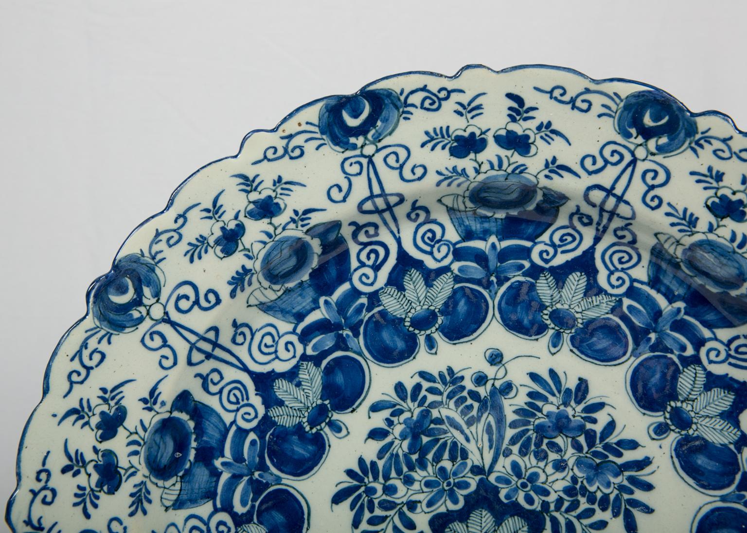 18th Century Pair of Large Blue and White Delft Chargers Made, circa 1780
