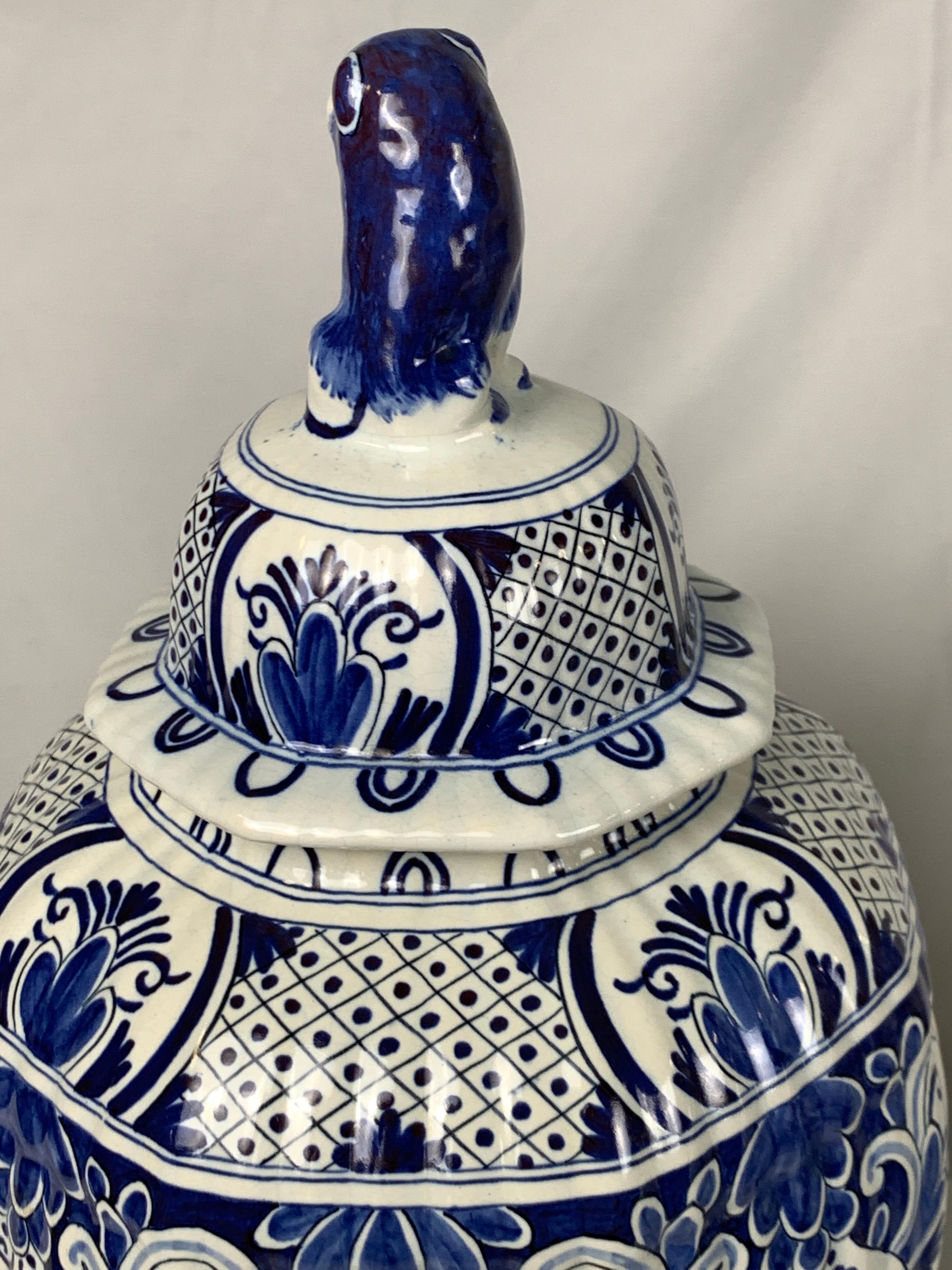 Belgian Pair of Large Blue and White Delft Jars Made Belgium Circa 1880