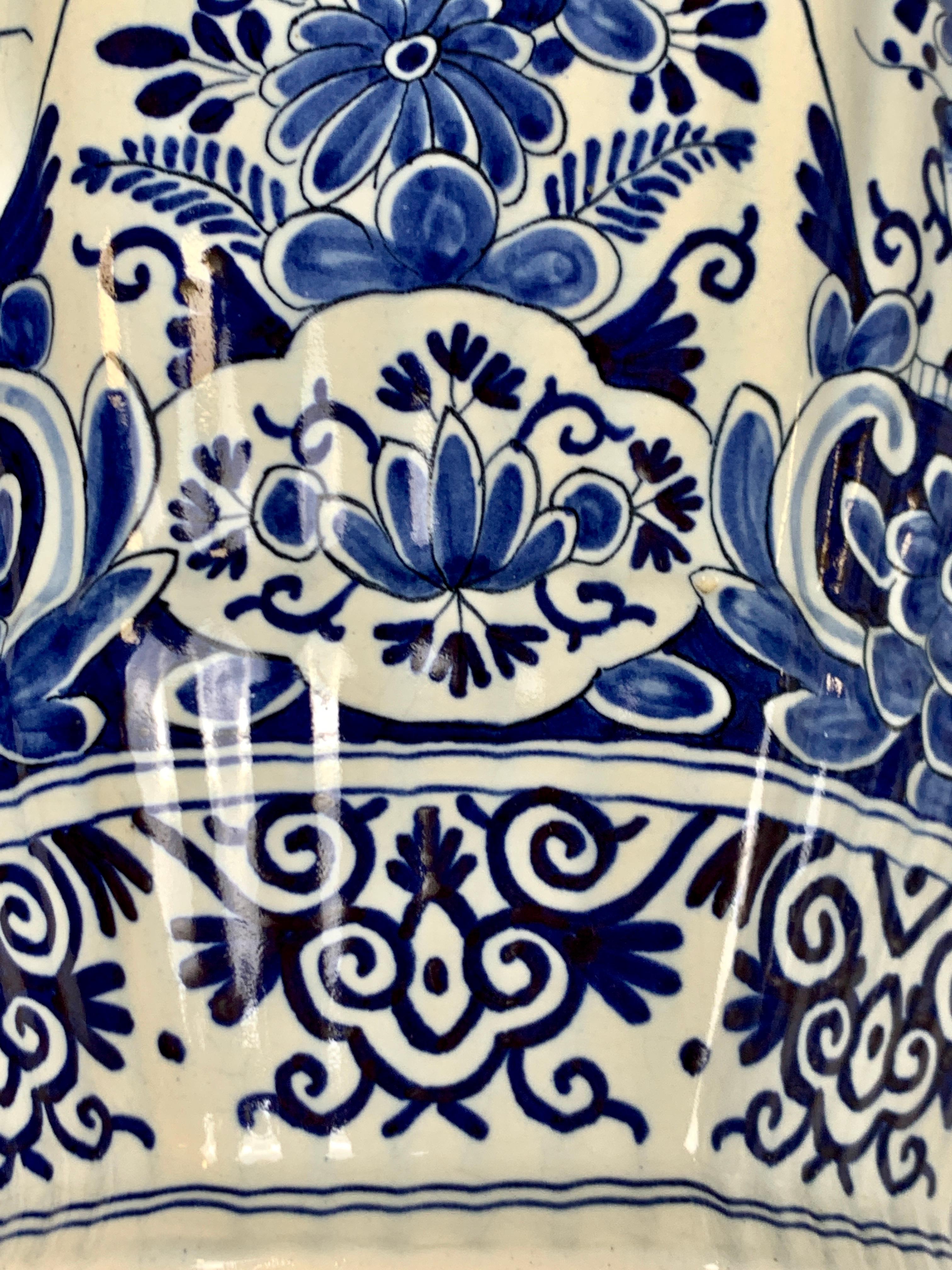 19th Century Pair of Large Blue and White Delft Jars Made Belgium Circa 1880