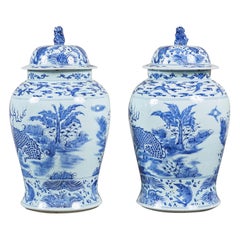 Pair of Large Blue and White Ginger Jars