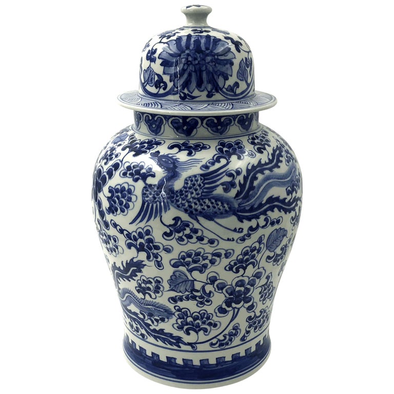 Pair of Large Blue and White Ginger Jars at 1stDibs