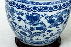Pair of Large Blue and White Painted Jardinières