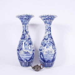 Pair of Large Blue and White Porcelain Japanese Decorative Vases