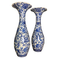 japanese vases blue and white Pair of Large Blue and White Porcelain Japanese Decorative Vases