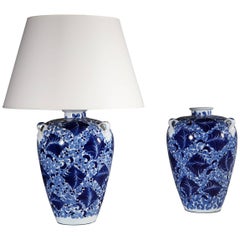 Pair of Large Blue and White Vases