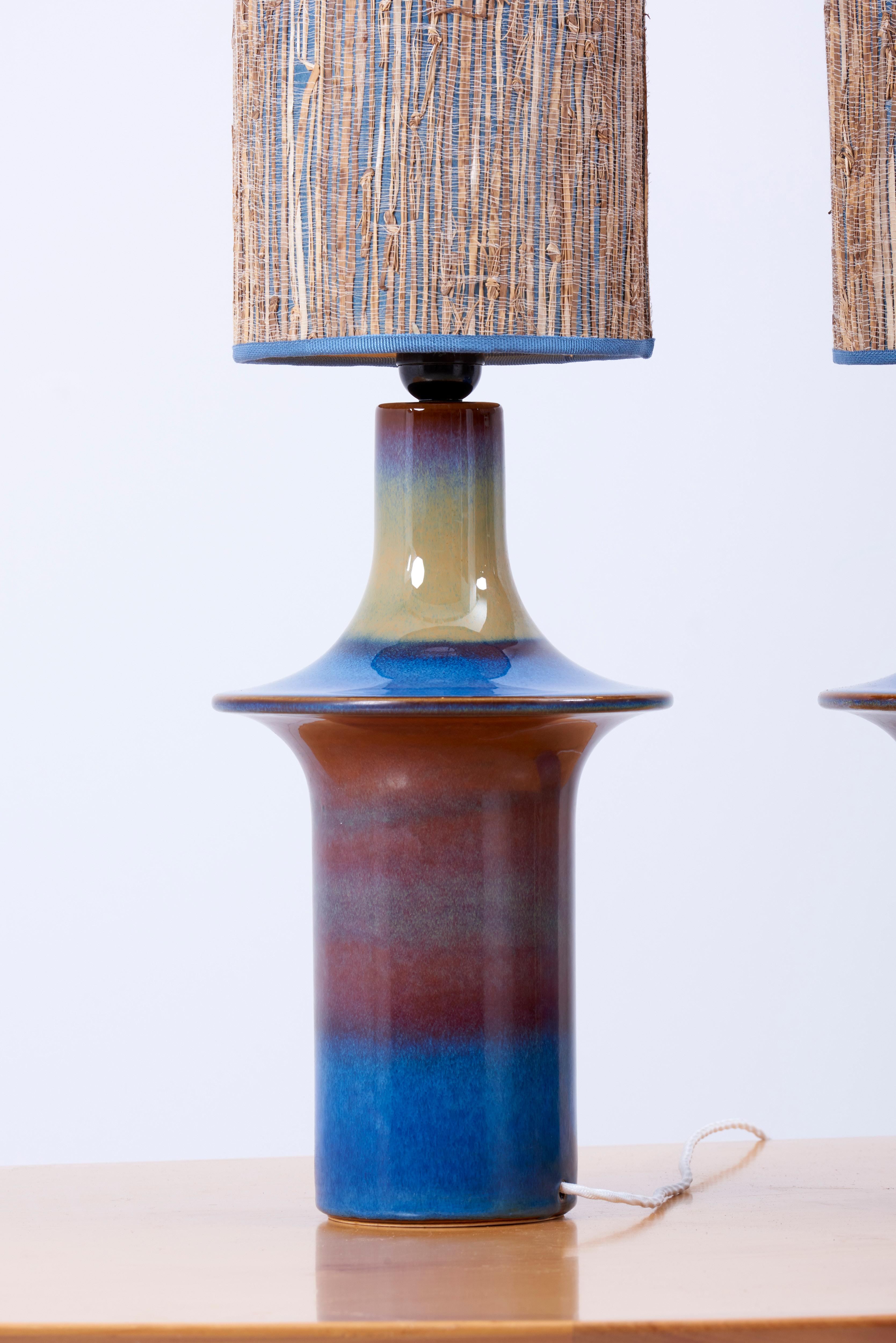 Pair of Large Blue Ceramic Table Lamps by Soholm, Denmark, 1960s 8