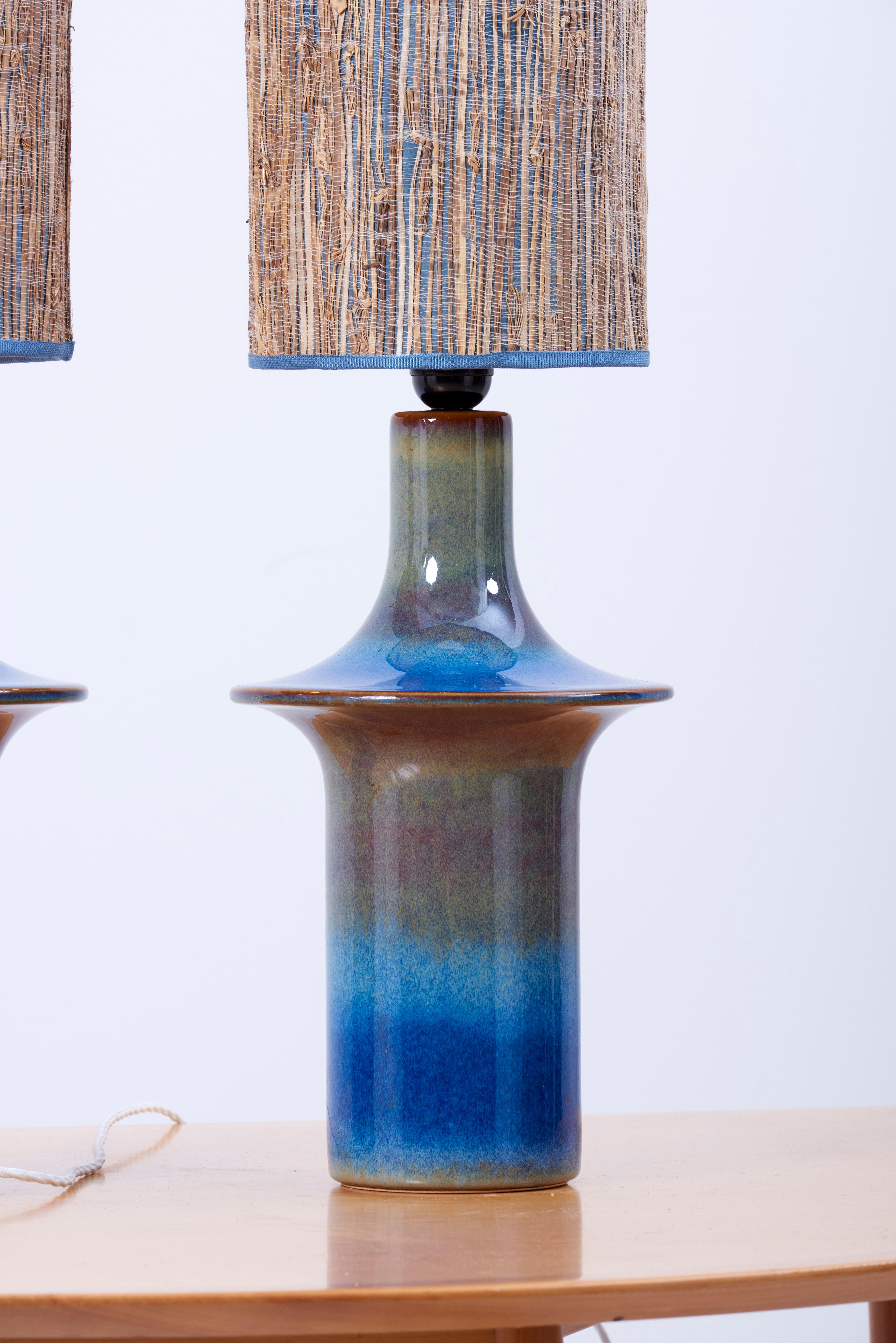 Pair of Large Blue Ceramic Table Lamps by Soholm, Denmark, 1960s 9