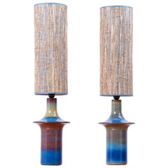 Vintage Pair of Large Blue Ceramic Table Lamps by Soholm, Denmark, 1960s