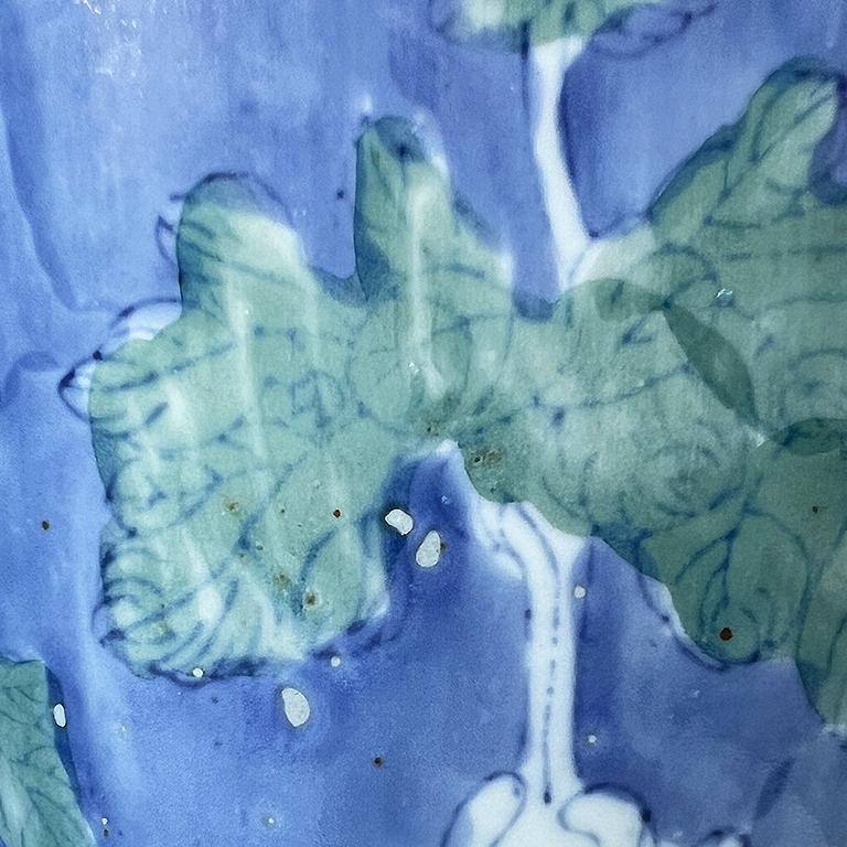 Pair of Large Blue Chinoiserie Vases with Hand-Painted White and Green Florals For Sale 1